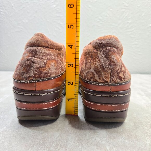 L'artiste Spring Step Clogs Brown Leather Snake Print Slip On Platform Work Shoe - Picture 4 of 12